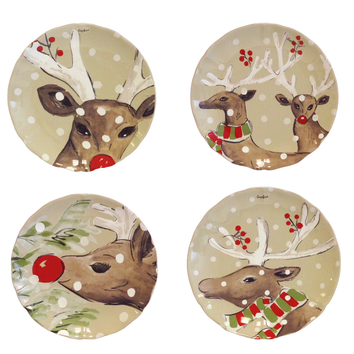 Set 4 Salad/Dessert Plates Deer Friends
