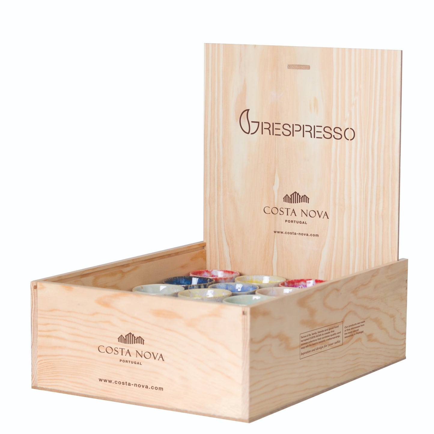 Set 40 Multicolor Espresso Cups with Wooden Display Box Grespresso