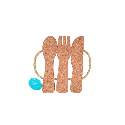 3 Piece Cutlery Set Trivet with Rope Handle Cork