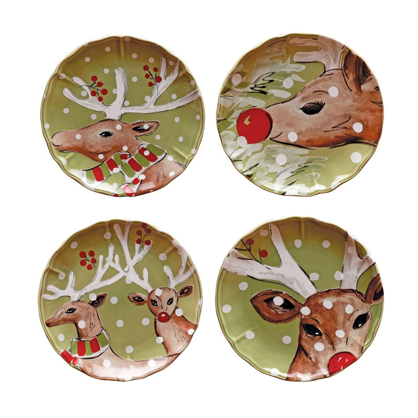 Set 4 Salad/Dessert Plates Deer Friends