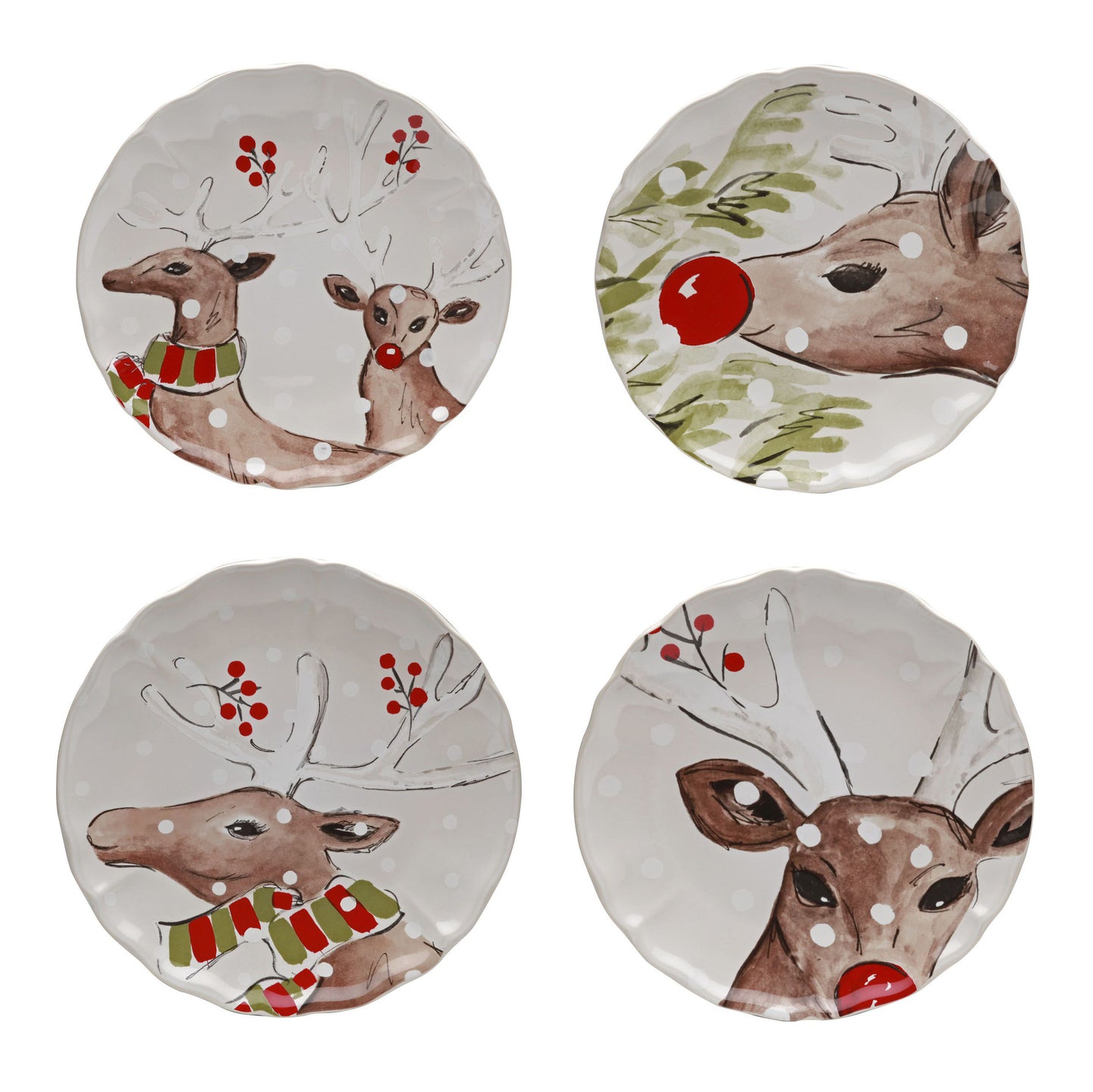 Set 4 Salad/Dessert Plates Deer Friends