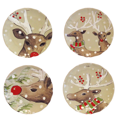 Set 4 Salad/Dessert Plates Deer Friends