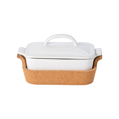 Gift Rectangular Covered Casserole with Cork Tray Ensemble