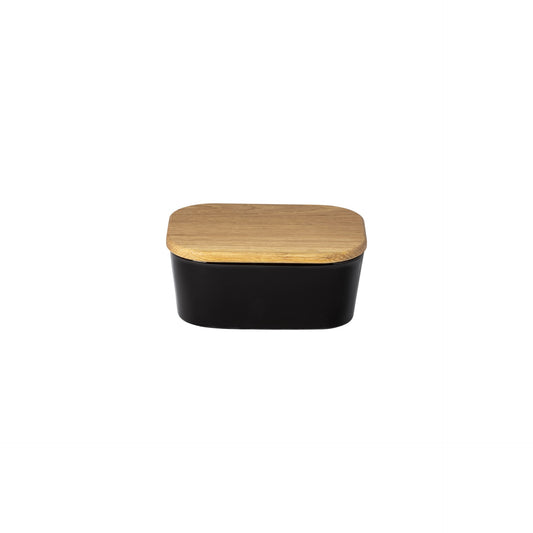 Gift Rectangular Butter Dish with Oak Wood Lid Ensemble